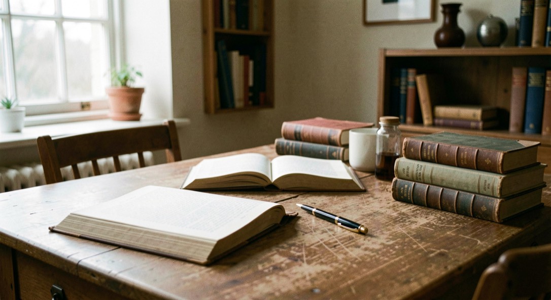 A calm editorial scene for History Of Psychical Research using ordinary objects, soft natural light, and no staged evidence