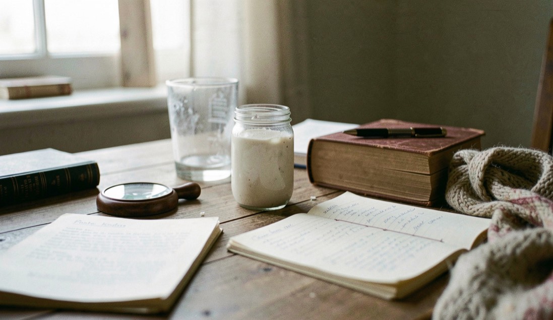 An editorial field-note scene for Paranormal Photo Analysis with ordinary objects, soft light, and no staged evidence