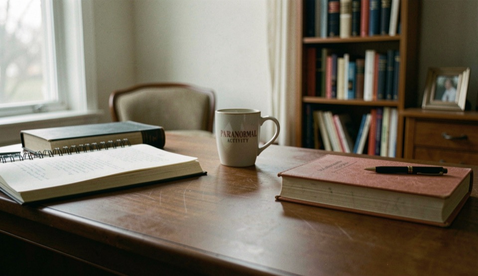 A calm editorial scene for Paranormal Activity Log using ordinary objects, soft natural light, and no staged evidence