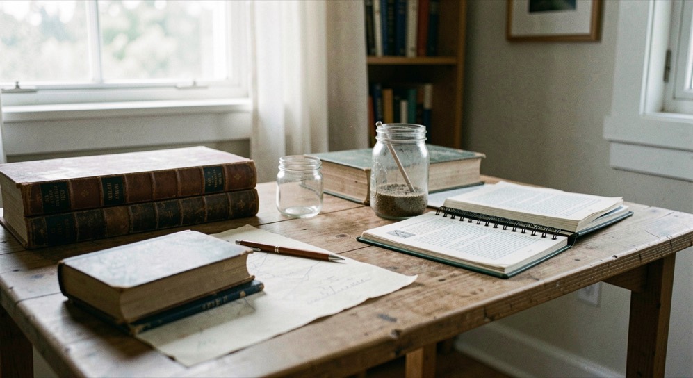 A calm editorial scene for Paranormal Investigation Procedure using ordinary objects, soft natural light, and no staged evidence